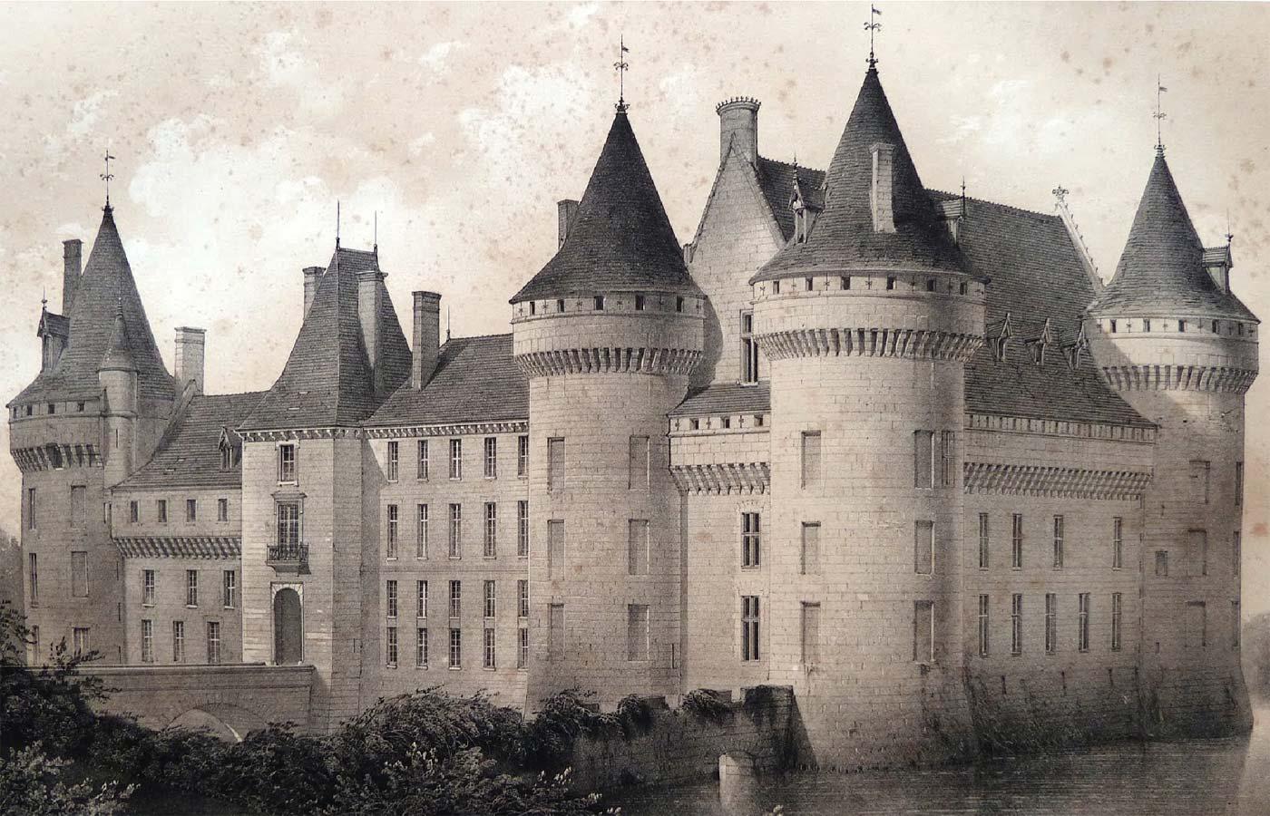 Estampe représentant le château de Sully-sur-Loire avant la Révolution.